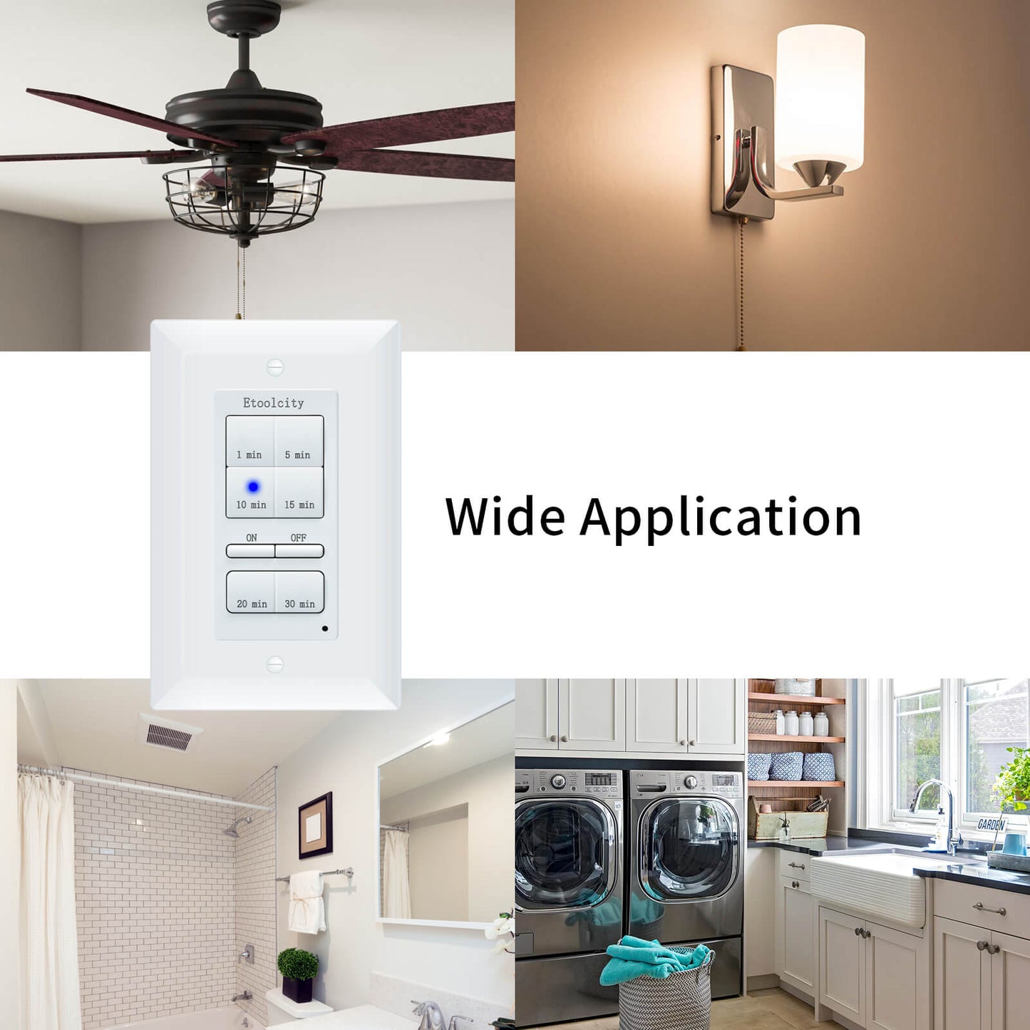 Countdown Timer Switch, Etoolcity Bathroom Fan Timer, 1-5-10-15-20-30 Min Preset in-Wall Timer Switch, Neutral Wire Required, 1800W, White