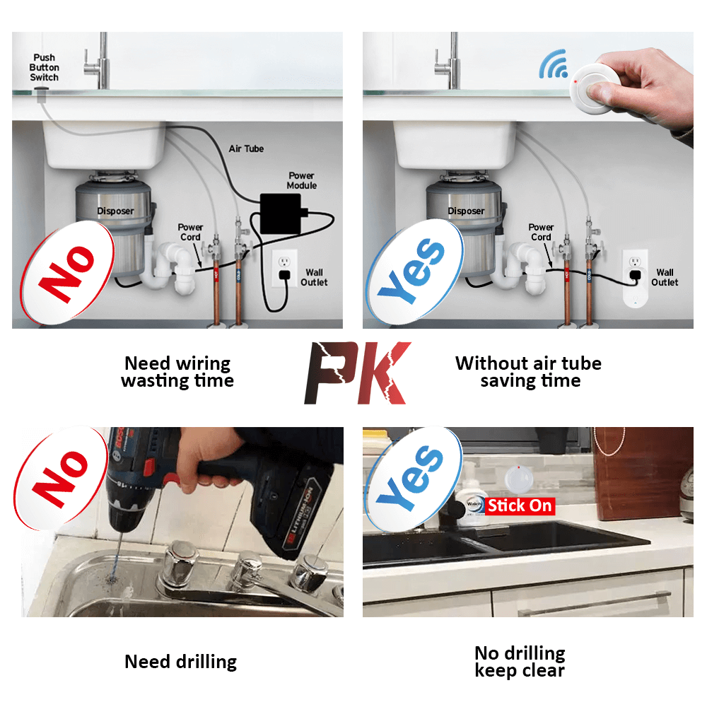 Garbage Disposal Wireless Switch Kit, No Drilling On Sink Top, Remote Control Outlet Wireless Switch for Household Appliances, Up to 100ft. Range