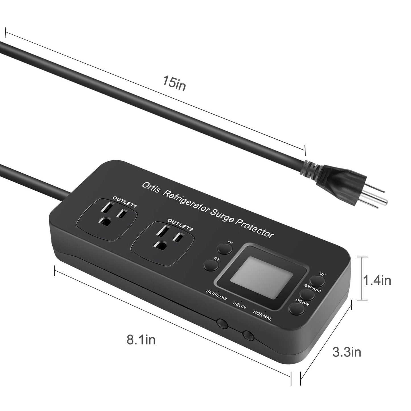 Refrigerator Surge Protector, Ortis Double Outlet Electronic Surge Protector for Home Appliances with Time Delay & Real-Time Electricity Usage Monitor