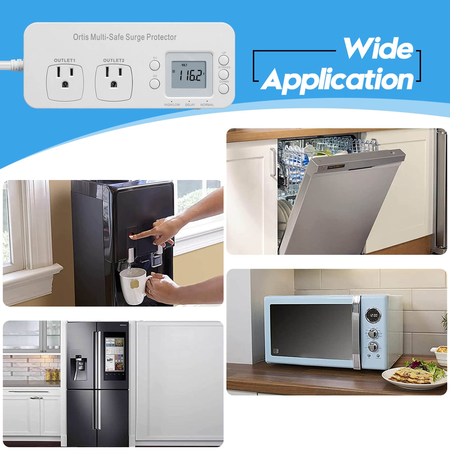 Ortis Double Outlet RV Surge Protector, Refrigerator Surge Protector, with Time Delay & Real-Time Electricity Usage Monitor, Protects All Voltage Abnormalities