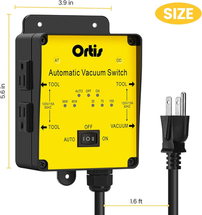 2025 New! Automatic Vacuum Switch, Ortis Dust Control Autoswitch for 3 Power Tools, Delay Vacuum On/Off to Prevent Circuit Overload and Tripping, Adjustable Actuation Threshold