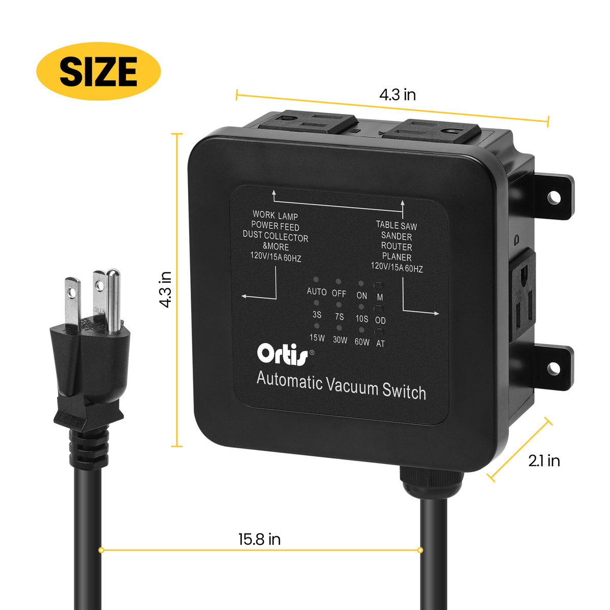 2026 New! Automatic Vacuum Switch - Ortis Dust Control Autoswitch for 3 Power Tools, Delay Vacuum On/Off to Prevent Circuit Overload and Tripping, Adjustable Actuation Threshold, Black