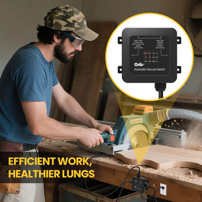 2026 New! Automatic Vacuum Switch - Ortis Dust Control Autoswitch for 3 Power Tools, Delay Vacuum On/Off to Prevent Circuit Overload and Tripping, Adjustable Actuation Threshold, Black