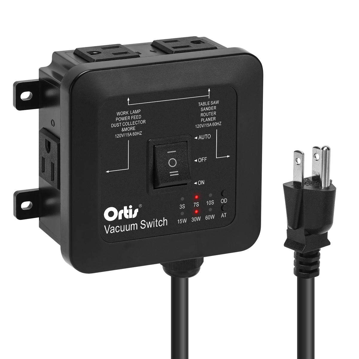 2026 New! Automatic Vacuum Switch - Ortis Dust Control Autoswitch for 3 Power Tools, Auto/On/Off Modes, Delay Vacuum On/Off to Prevent Circuit Overload and Tripping, Adjustable Actuation Threshold Black
