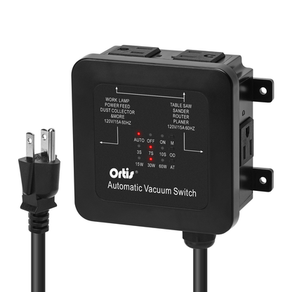 2026 New! Automatic Vacuum Switch - Ortis Dust Control Autoswitch for 3 Power Tools, Delay Vacuum On/Off to Prevent Circuit Overload and Tripping, Adjustable Actuation Threshold, Black