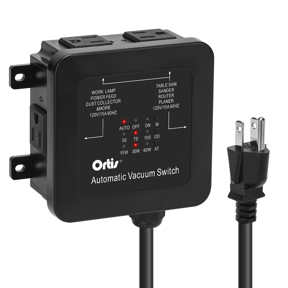 2026 New! Automatic Vacuum Switch - Ortis Dust Control Autoswitch for 3 Power Tools, Delay Vacuum On/Off to Prevent Circuit Overload and Tripping, Adjustable Actuation Threshold, Black