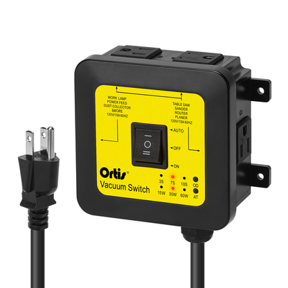 2026 New! Automatic Vacuum Switch - Ortis Dust Control Autoswitch for 3 Power Tools, Auto/On/Off Modes, Delay Vacuum On/Off to Prevent Circuit Overload and Tripping, Adjustable Actuation Threshold