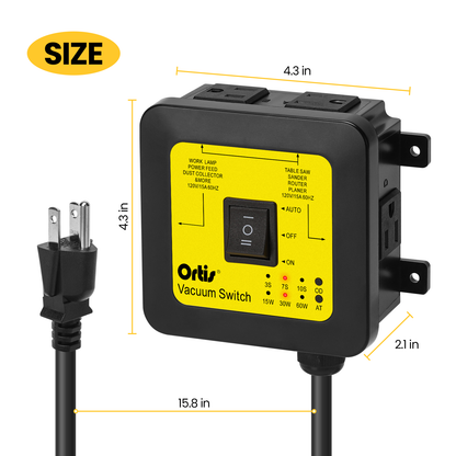 2026 New! Automatic Vacuum Switch - Ortis Dust Control Autoswitch for 3 Power Tools, Auto/On/Off Modes, Delay Vacuum On/Off to Prevent Circuit Overload and Tripping, Adjustable Actuation Threshold