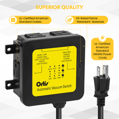 2026 New! Automatic Vacuum Switch - Ortis Dust Control Autoswitch for 3 Power Tools, Delay Vacuum On/Off to Prevent Circuit Overload and Tripping, Adjustable Actuation Threshold, Yellow
