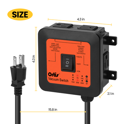 2026 New! Automatic Vacuum Switch - Ortis Dust Control Autoswitch for 3 Power Tools, Auto/On/Off Modes, Delay Vacuum On/Off to Prevent Circuit Overload and Tripping, Adjustable Actuation Threshold