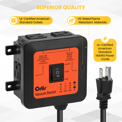 2026 New! Automatic Vacuum Switch - Ortis Dust Control Autoswitch for 3 Power Tools, Auto/On/Off Modes, Delay Vacuum On/Off to Prevent Circuit Overload and Tripping, Adjustable Actuation Threshold