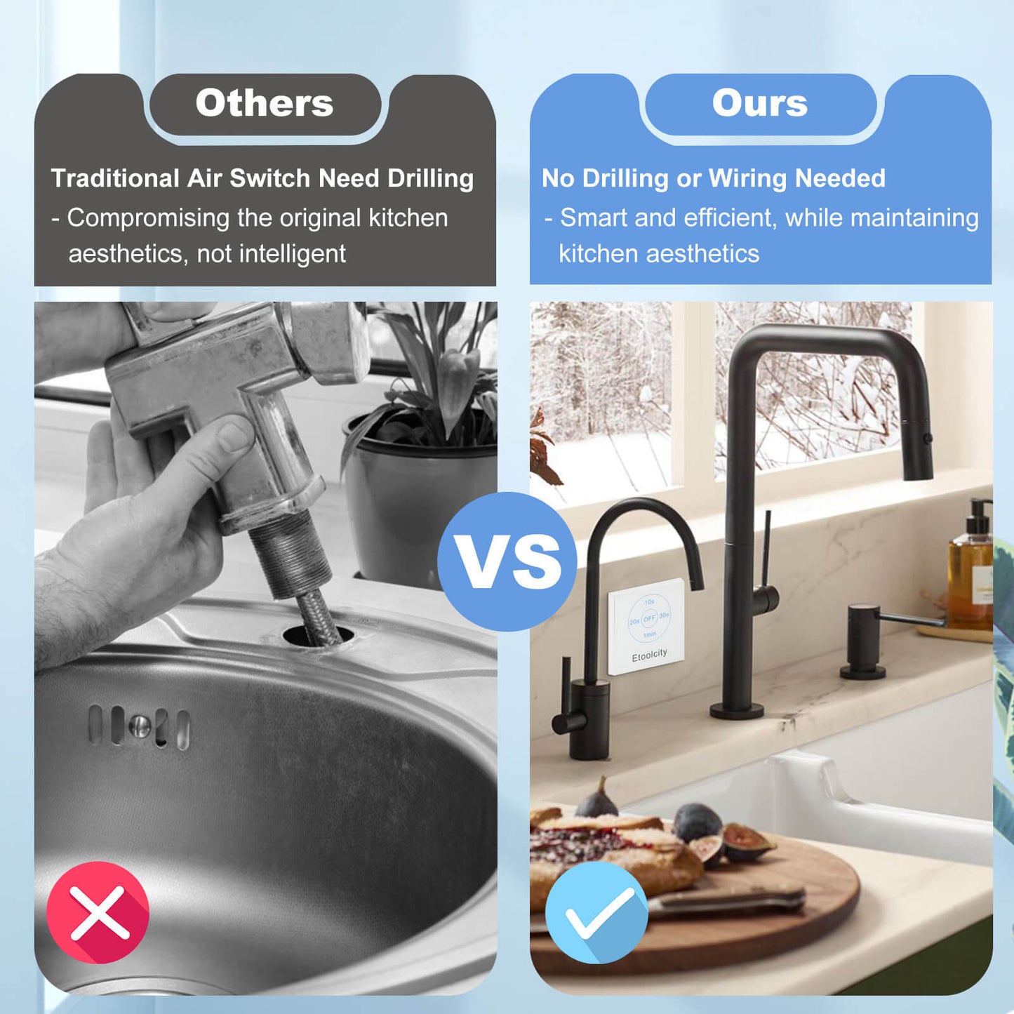 Garbage Disposal Wireless Switch Kit, Etoolcity Sink Top Waste Disposal with 10s 20s 30s 1min Timer, No Drilling Needed, 100ft Wireless Remote Range, Compatible with Garbage Disposals Under 1 HP