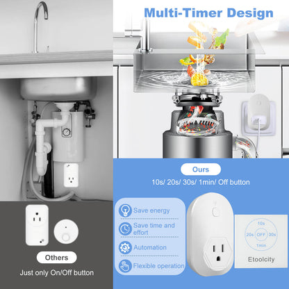 Garbage Disposal Wireless Switch Kit, Etoolcity Sink Top Waste Disposal with 10s 20s 30s 1min Timer, No Drilling Needed, 100ft Wireless Remote Range, Compatible with Garbage Disposals Under 1 HP