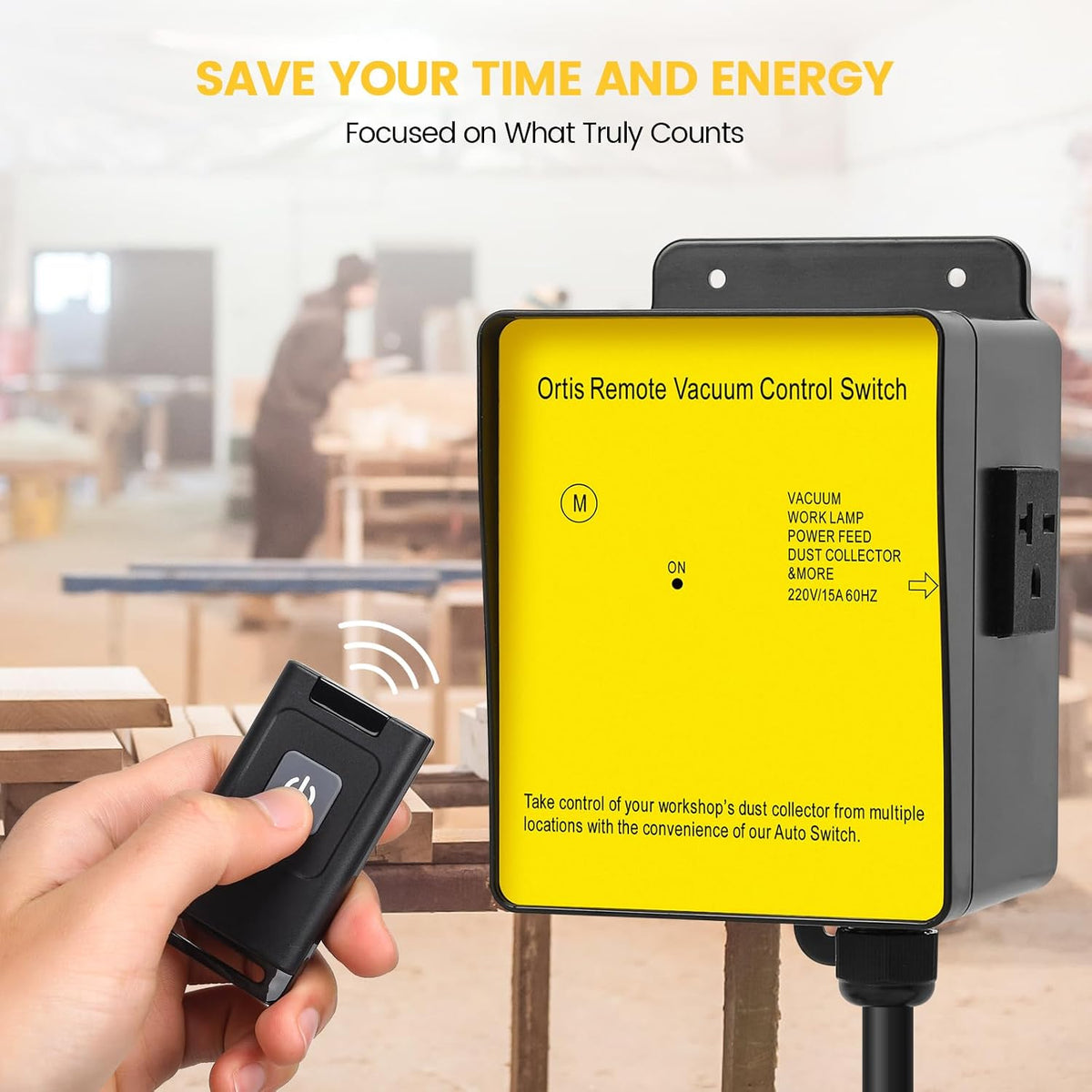 Dust Collector Remote Switch, Ortis 220V Wireless Remote Switch for Dust Collector, 328FT Wireless Range (Battery Included), Heavy Duty Design, Save Your Time and Energy, Enhance Your Work Safety