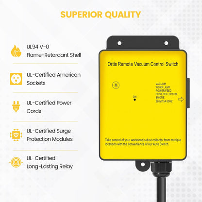 Dust Collector Remote Switch, Ortis 220V Wireless Remote Switch for Dust Collector, 328FT Wireless Range (Battery Included), Heavy Duty Design, Save Your Time and Energy, Enhance Your Work Safety