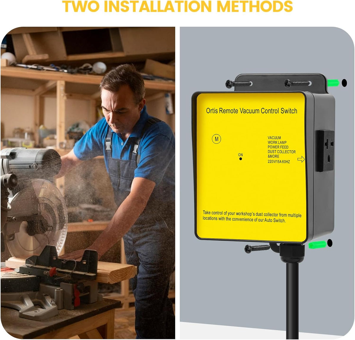Dust Collector Remote Switch, Ortis 220V Wireless Remote Switch for Dust Collector, 328FT Wireless Range (Battery Included), Heavy Duty Design, Save Your Time and Energy, Enhance Your Work Safety