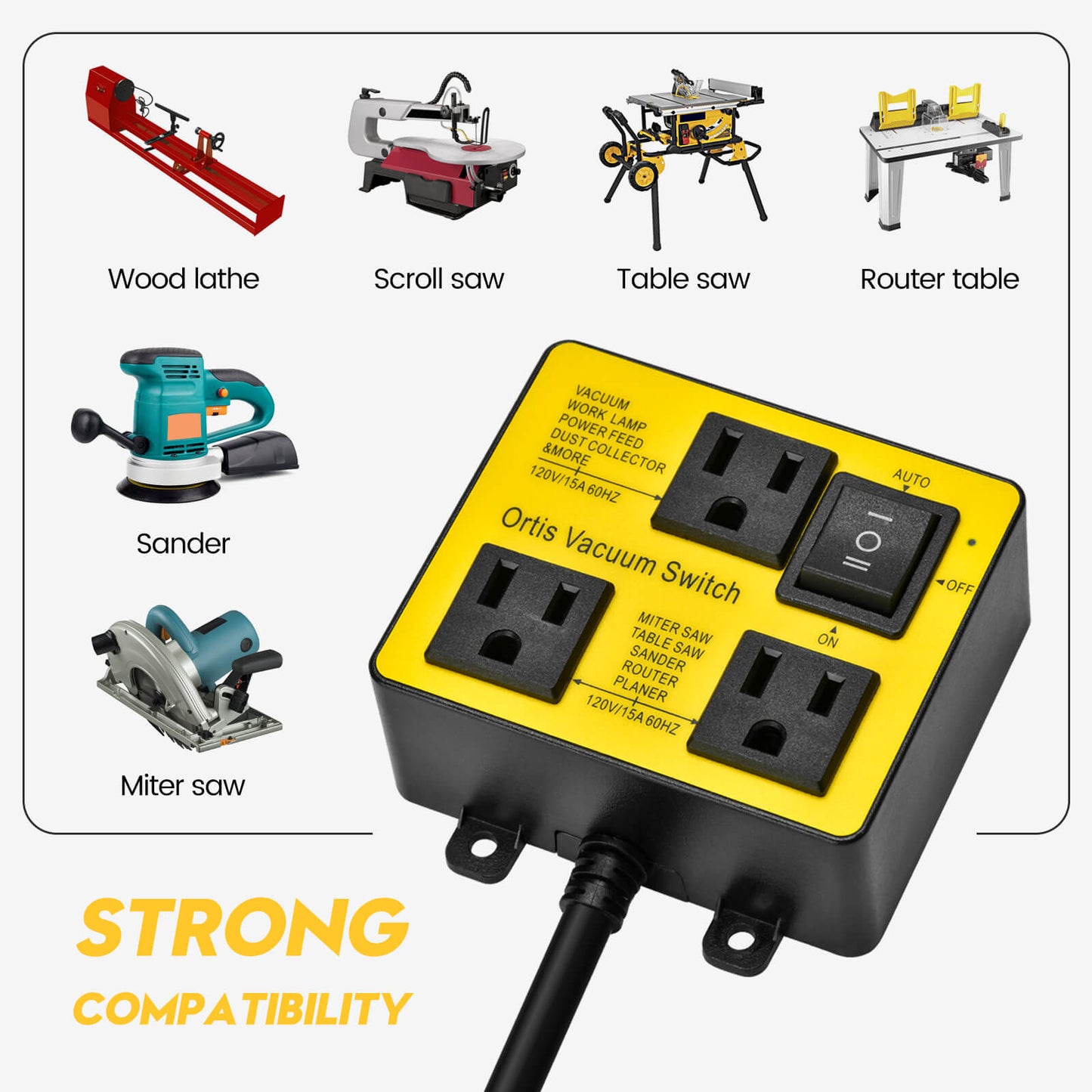 Ortis Vacuum Switch for More Power Tools, Delay Vacuum On/Off to Prevent Circuit Overload and Tripping, Yellow