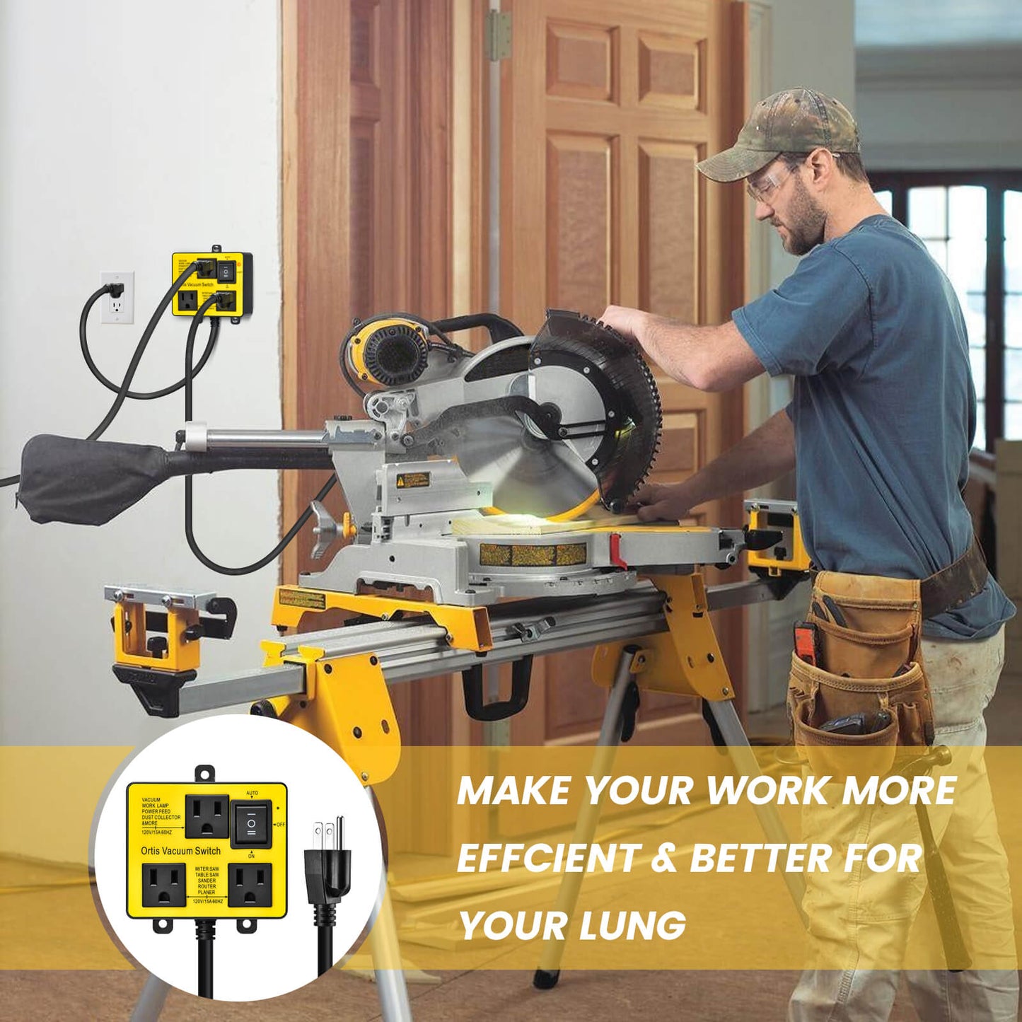 Ortis Vacuum Switch for More Power Tools, Delay Vacuum On/Off to Prevent Circuit Overload and Tripping, Yellow