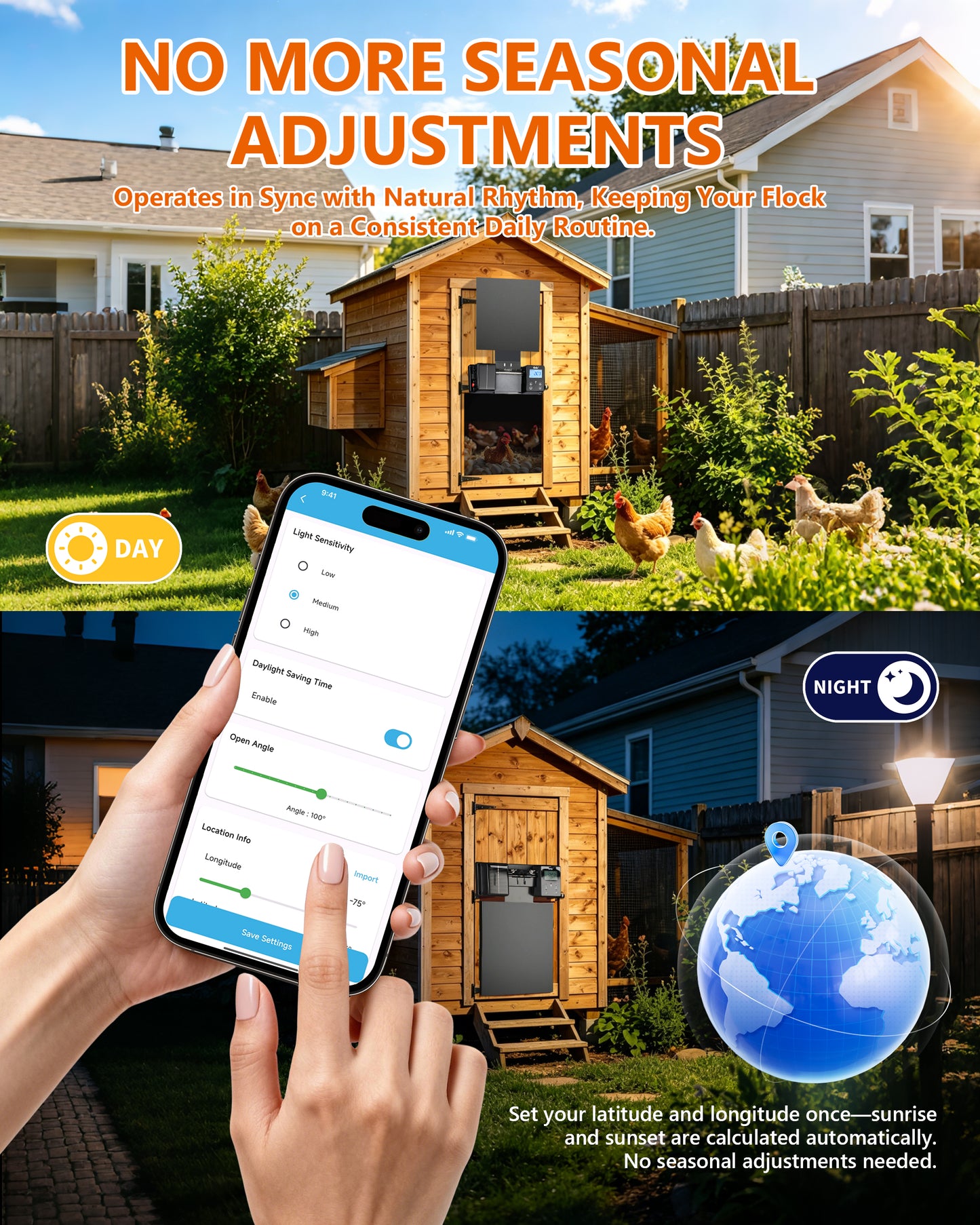 Ortis WiFi Automatic Chicken Coop Door Solar Powered, 0–180° Upward Opening Automatic Anti-Pinch Door, Supports App Remote Control, Equipped with Timer & Light Sensor, Features 5 Smart Modes, Black