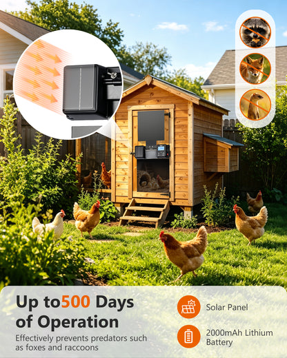 Ortis WiFi Automatic Chicken Coop Door Solar Powered, 0–180° Upward Opening Automatic Anti-Pinch Door, Supports App Remote Control, Equipped with Timer & Light Sensor, Features 5 Smart Modes, Black