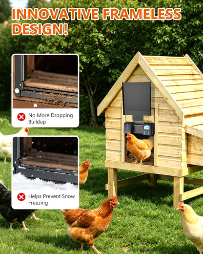 Ortis WiFi Automatic Chicken Coop Door Solar Powered, 0–180° Upward Opening Automatic Anti-Pinch Door, Supports App Remote Control, Equipped with Timer & Light Sensor, Features 5 Smart Modes, Black