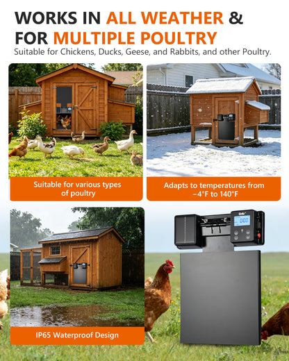 Ortis WiFi Automatic Chicken Coop Door Solar Powered, 0–180° Upward Opening Automatic Anti-Pinch Door, Supports App Remote Control, Equipped with Timer & Light Sensor, Features 5 Smart Modes, Black