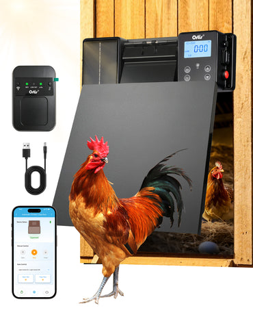 Ortis WiFi Automatic Chicken Coop Door Solar Powered, 0–180° Upward Opening Automatic Anti-Pinch Door, Supports App Remote Control, Equipped with Timer & Light Sensor, Features 5 Smart Modes, Black
