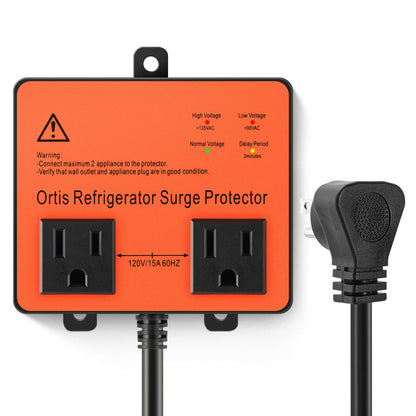 Refrigerator Surge Protector, Ortis Double Outlet Voltage Protector for Home Appliances with Time Delay, Protects Against Brownout, Spike, Instant Surge All Voltage Abnormalities