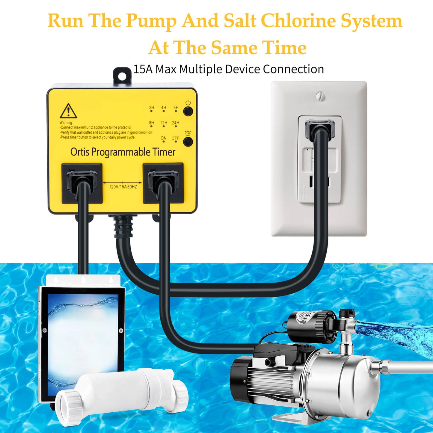 Swimming Pool Pump Timer, Above Ground Pool Timer, Ortis Smart Pool Timer with One-Button Operation, for Swimming Pools, Filters, Pumps, and Landscape