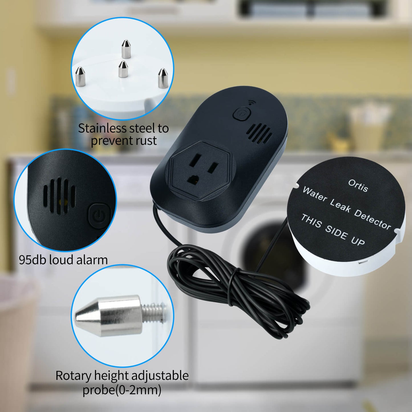 Water Leak Detector, Ortis Water Detector Alarm, 95 dB Loud Alarm, Prevent Serious Floods and Water Damage