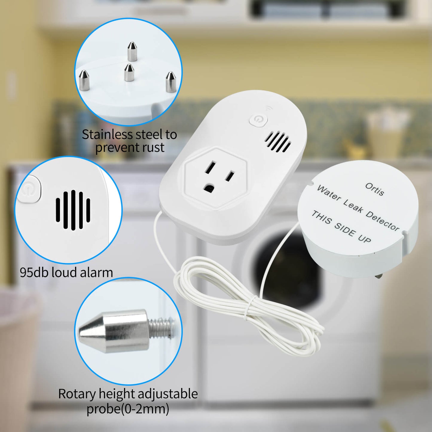 Water Leak Detector, Ortis Water Detector Alarm, 95 dB Loud Alarm, Prevent Serious Floods and Water Damage