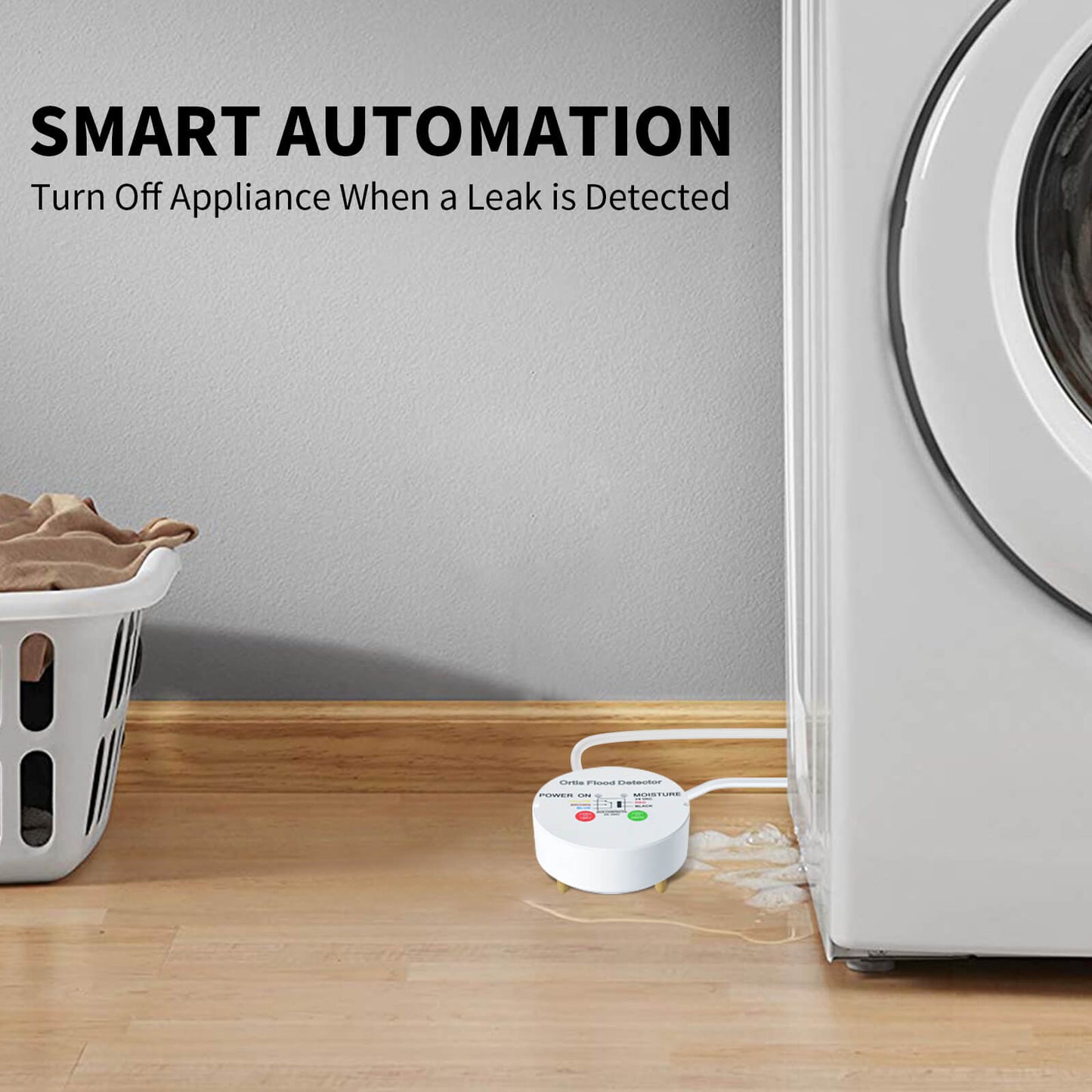 Water Leak Detector, Ortis Water Sensor Alarm Flood Detector, Automatically Turn Off Flood Source When Sensing Moisture to Prevent Water Damage