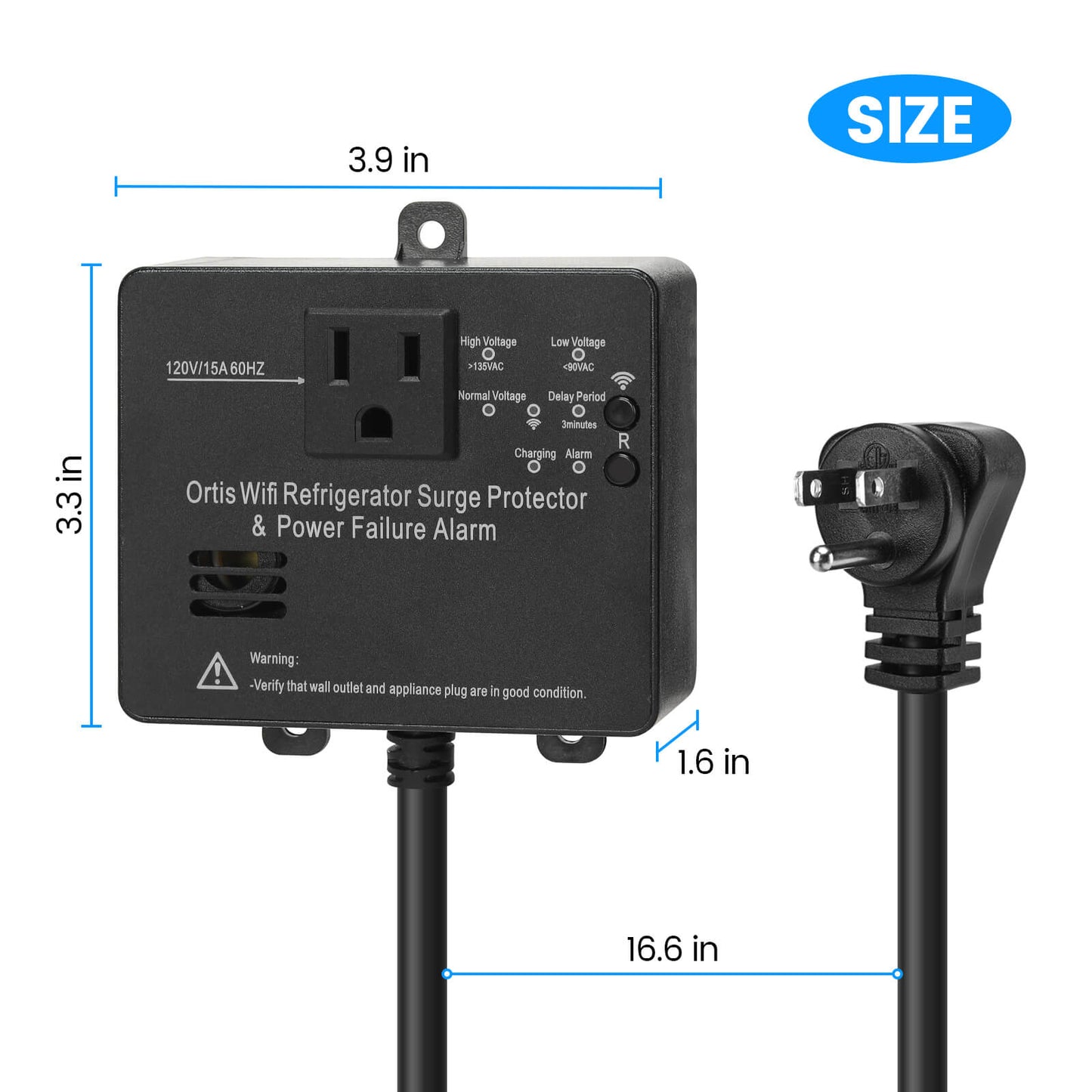 Wi-Fi Smart Power Failure Alarm with Surge Protector, Remotely Monitor and Control Your Refrigerator Via App, Ensuring The Safety of Refrigerator and Food Stored Inside