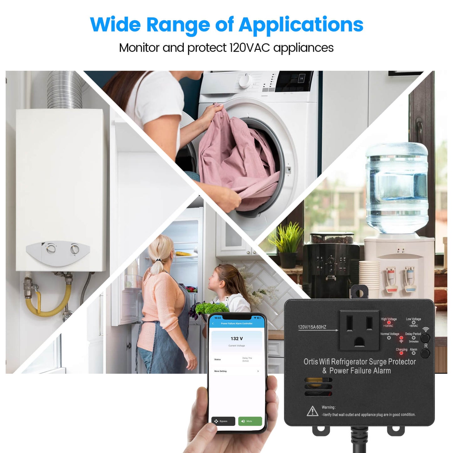 Wi-Fi Smart Power Failure Alarm with Surge Protector, Remotely Monitor and Control Your Refrigerator Via App, Ensuring The Safety of Refrigerator and Food Stored Inside
