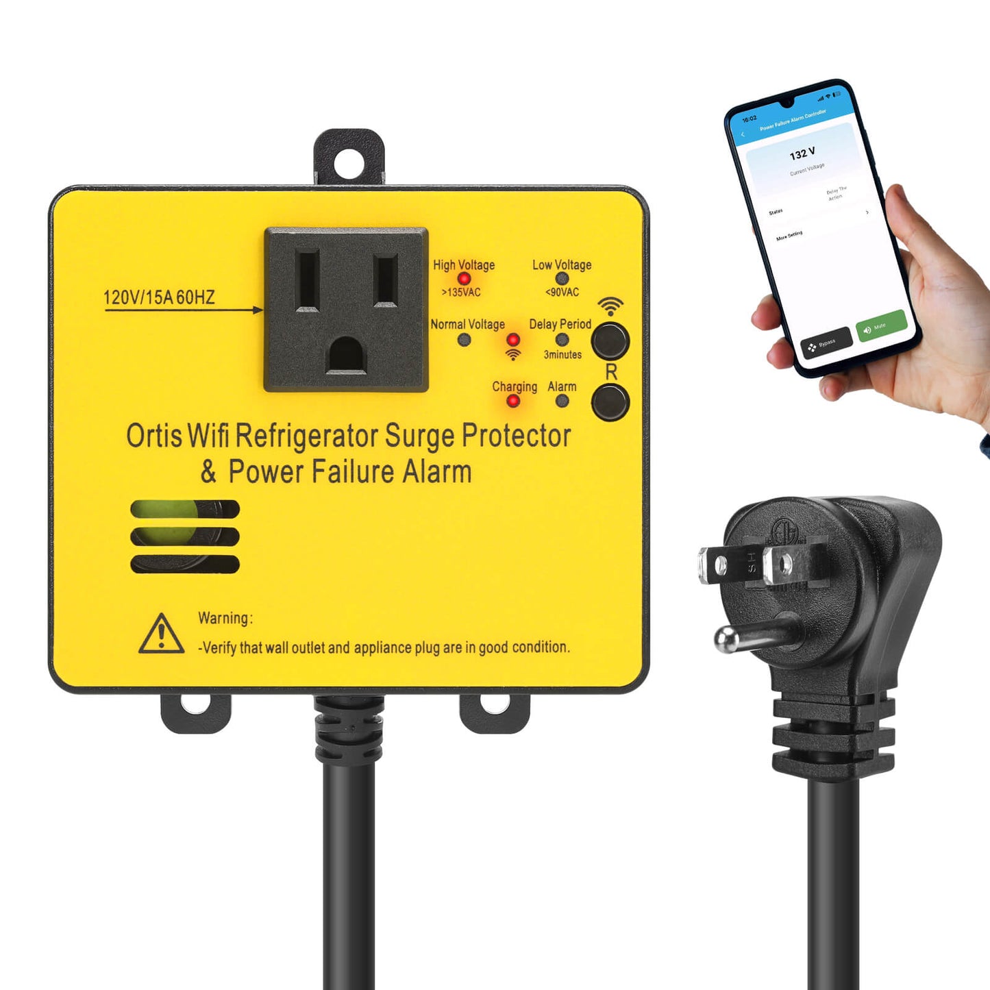 Wi-Fi Smart Power Failure Alarm with Surge Protector, Remotely Monitor and Control Your Refrigerator Via App, Ensuring The Safety of Refrigerator and Food Stored Inside