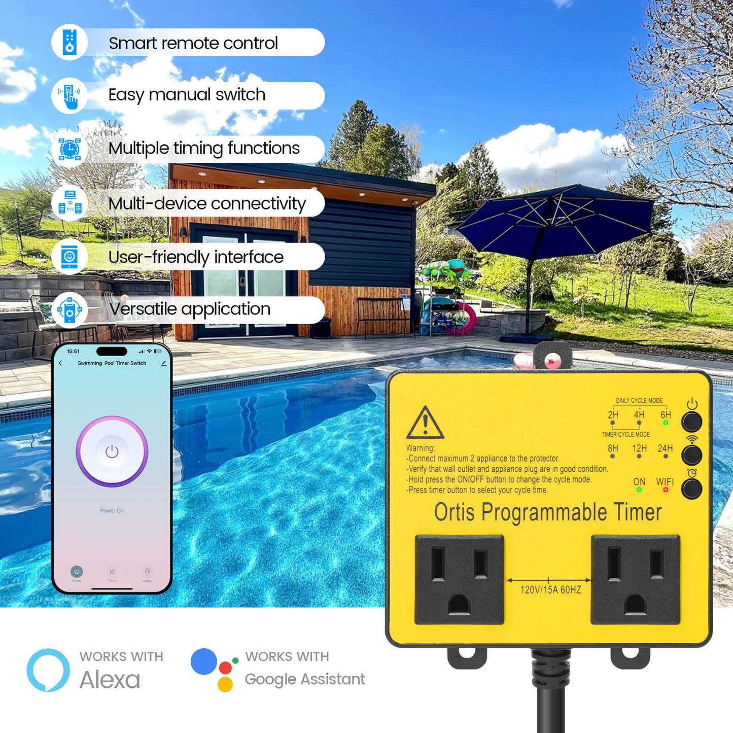 WiFi Above Ground Pool Timer Switch, Ortis Smart Pool Timer with Smart Life App Control