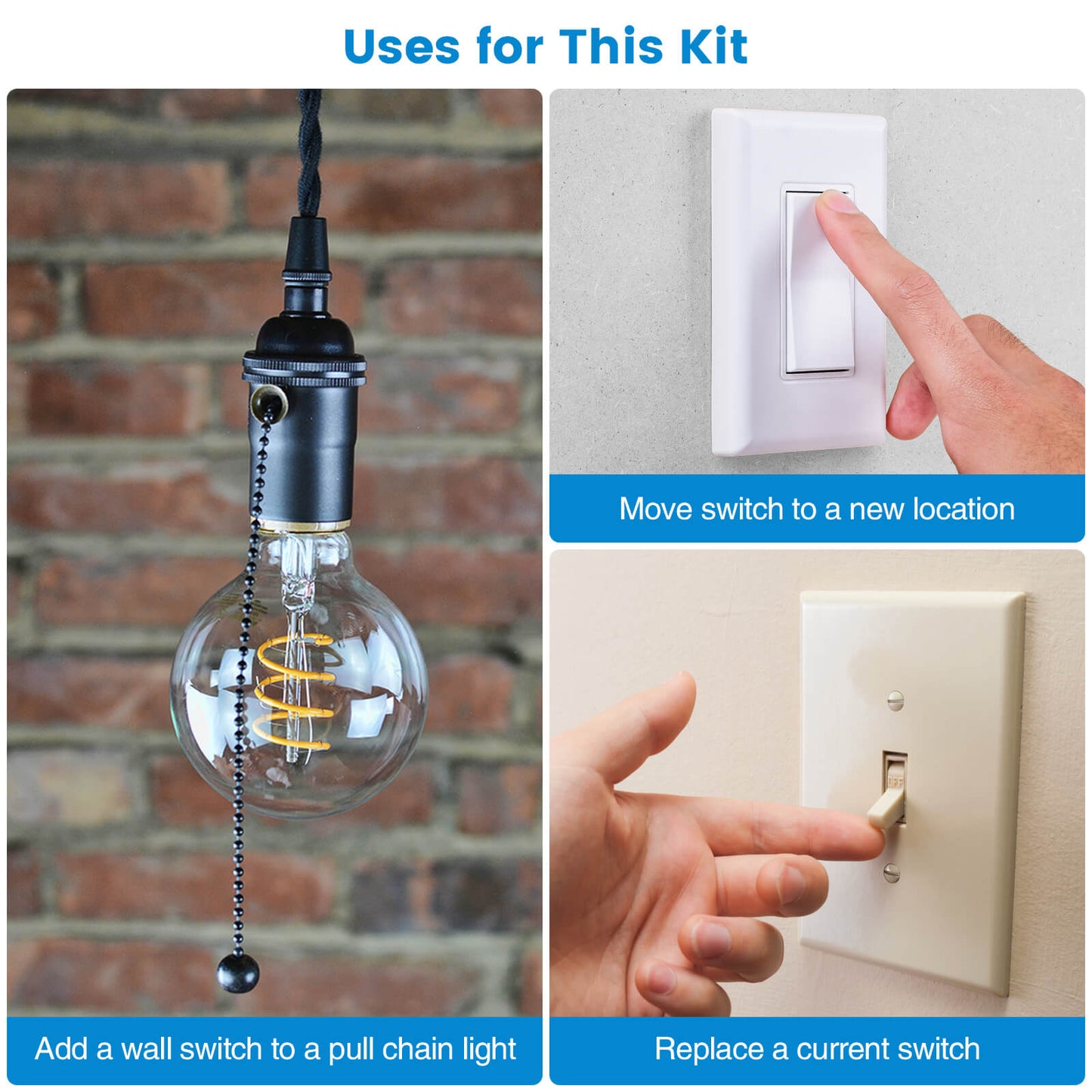 Wireless Light Switch and Receiver Kit, Ortis 300ft RF Range Wireless Wall Switches for Lights