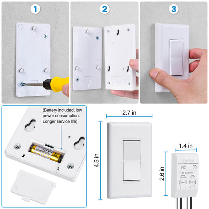 Wireless Light Switch and Receiver Kit, Ortis 300ft RF Range Wireless Wall Switches for Lights